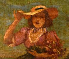 Illencz Lipót (1882-1950): Lány virágokkal. Olaj, vászon, jelezve balra lent. 20×20 cm