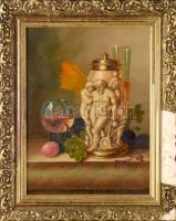 Szepesi Andor (1954-): Csendélet. Olaj, farost. Jelezve jobbra lent. 40x30 cm. Dekoratív, sérült fakeretben.