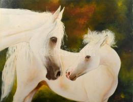 Pintér László (- ): Újszülött (lovak), olaj, farost, jelzett, szélén korábbi keretezésből fakadó kopásokkal, 30×40 cm