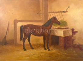 Szepesi Andor (1954-): Istálló (ló). Olaj, farost. Jelezve jobbra lent. 30x40 cm.