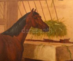 Szepesi Andor (1954-): Istálló (ló). Olaj, farost. Jelezve jobbra lent. 30x40 cm