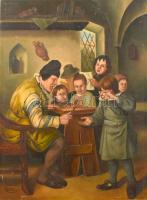 Szepesi Andor (1954-): Tanteremben. Olaj, farost. Bal alsó sarkában kissé sérült. Jelezve balra lent. 40x30 cm.