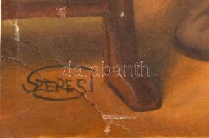 Szepesi Andor (1954-): Tanteremben. Olaj, farost. Bal alsó sarkában kissé sérült. Jelezve balra lent...