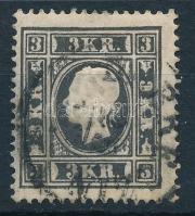 1858 3kr fekete Ic típus "DEBRECZIN" (45.000) (papírelvékonyodás / thin paper)