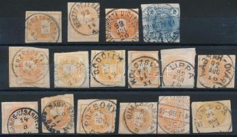Olvasható bélyegzések krajcáros Hírlapbélyegeken + 1 osztrákon, 1 stecklapon