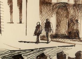 Paulovics László (1937-2024): Angyal a város felett (cím nélkül), 1985. Tus, toll, papír, jelzett. 3...