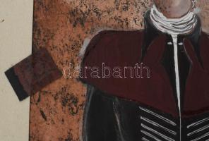 Szűcs Edit (1968): Jelmezterv (felöltő, sál, nadrág). Vegyes technika, kollázs, papír. Jelzés nélkül...