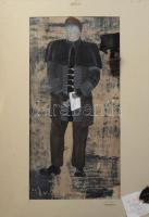 Szűcs Edit (1968): Jelmezterv (Pál Tibor színész). Vegyes technika, kollázs, papír. Jelzés nélkül. Laza paszpartuban. 41,5x21 cm