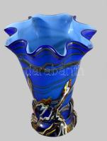 Murano királykék alapon multicolor színezésű váza. kétrétegű iparművész üveg, jelzés nélkül, hibátlan, m: 25 cm