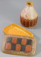 Várdeák Ildikó fedeles doboz és váza. Jelzett a vázán, fedélen sérüléssel, h: 20 cm, m: 17,5 cm