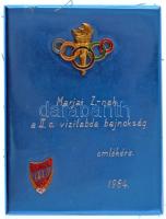 1964. "Vasas Izzó Sport Kör 1957" jelvény + "Olimpi" jelvény egyoldalas, színezett fém plaketten, névre szóló- és "a II. o. Vízilabda Bajnokság emlékére" gravírozással (65x86mm) T:XF
