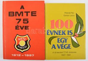 2 db sport témájú könyv: A BMTE 75 éve. 1912-1987. Szerk.: Perlai Rezső. (Bp., 1987), Budafoki MTE Kinizsi SE. Kiadói papírkötés. + Peterdi Pál - Garasi Lajos: 100 évnek is egy a vége. A III. kerületi TTVE története 1887-1987. Bp., 1986, Statisztikai Kiadói Vállalat. Kiadói papírkötés.