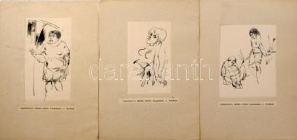 Rau Tibor (1934-2009): 3 db illusztráció Weöres Sándor Koratavasz c. verséhez. Tus, papír, jelzés nélkül. Egyiken apró elszíneződéssel. Paszpartuban. 18x11, 18x14 és 21x11,5 cm