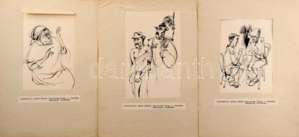 Rau Tibor (1934-2009): 3 db illusztráció Mezei András Curriculum vitae c. verséhez. Tus, papír, jelzés nélkül. Egyiken apró elszíneződéssel. Paszpartuban (kissé szakadt). 18,5x13 és 22x14 cm közötti méretben.