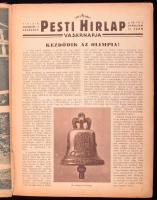 1936 A Pesti Hírlap Vasárnapjának vegyes számai könyvbe kötve, pl. berlini olimpia, félvászon kötés