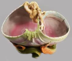 Aktfigurával díszített kínáló, kopással,m restaurált, 24x18 cm