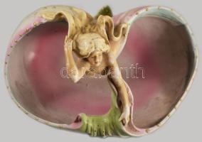 Aktfigurával díszített kínáló, kopással,m restaurált, 24x18 cm