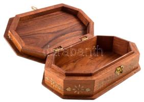 Indiai rézintarziás díszdoboz, 13x21 cm