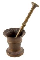 Bronz mozsár törővel, m: 9,5 cm, törő h: 20 cm