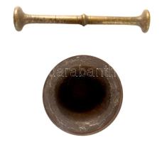 Bronz mozsár törővel, m: 9,5 cm, törő h: 20 cm