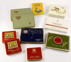 10 db cigarettás és dohány fém dobozka kopásnyomokkal