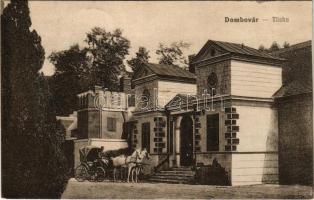 1920 Dombóvár, Tüske, Dőry kastély, hintó. Vasúti levelezőlapárusítás 9880.