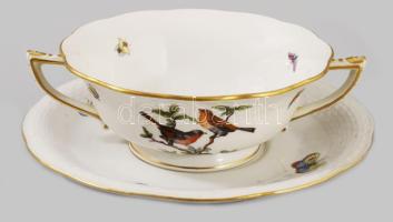 Herendi Rothschild mintás leveses csésze alátéttel. Jelzett, minimális kopással, d: 18 cm