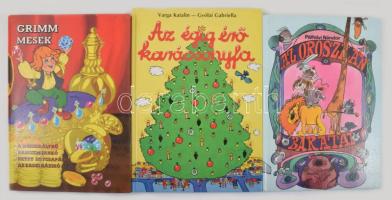 3 db mesekönyv: Pálfalvi Nándor: Az oroszlán barátai.; Varga Katalin - Gyólai Gabriella: Az égig érő karácsonyfa.; Grimm: A méhkirálynő. Kiadói kartonált papírkötés, változó állapotban.