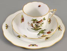 Herendi Rothschild mintás egyszemélyes reggeliző szett, csésze alátéttel és desszertes tányér. Jelzett, hibátlan, d: 19,5 cm