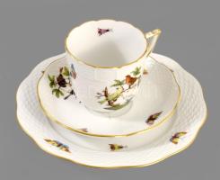 Herendi Rothschild mintás egyszemélyes reggeliző szett, csésze alátéttel és desszertes tányér. Jelzett, minimális karcokkal, d: 19,5 cm