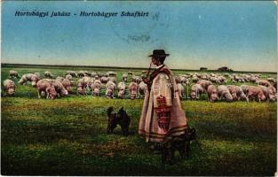 1921 Hortobágy, juhász, magyar folklór. Vasúti levelezőlapárusítás 1916. Erdélyi udvari fényképész felvétele (EK)
