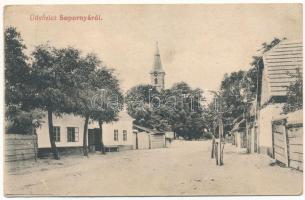 Sopornya, Soporna; utca, templom. Demko J. fényképész / street view, church (fl)