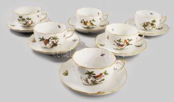 Herendi Rothschild mintás 6 darab kávés csésze alátéttel. Jelzett, minimális karcokkal, d: 14 cm