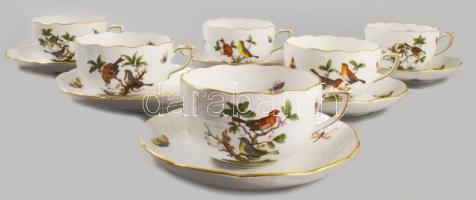 Herendi Rothschild mintás 6 darab kávés csésze alátéttel. Jelzett, minimális karcokkal, d: 14 cm