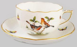 Herendi Rothschild mintás 6 darab kávés csésze alátéttel. Jelzett, minimális karcokkal, d: 14 cm