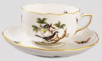 Herendi Rothschild mintás 6 darab kávés csésze alátéttel. Jelzett, minimális karcokkal, d: 14 cm