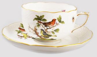 Herendi Rothschild mintás 6 darab kávés csésze alátéttel. Jelzett, minimális karcokkal, d: 14 cm