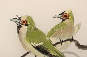 "Őszi táj" - jelzett, pecsételt japán selyemkép, kézzel festett, 32,5x15 cm