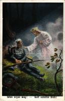 1915 Isten óvjon meg! / Gott schütze Dich! / WWI K.u.K. military art postcard, dying soldier with Jesus. L&amp;P 1674. (kis szakadás / small tear)