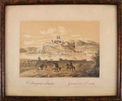 cca 1870 Esztergom 1543-ban, litográfia üvegezett keretben, kissé foltos, 12×17 cm