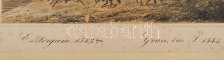 cca 1870 Esztergom 1543-ban, litográfia üvegezett keretben, kissé foltos, 12×17 cm