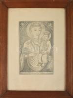 Esztergomi Szűz Mária és a kisded Jézus, rézkarc, üvegezett keretben, jelzés nélkül, 16×9,5 cm