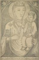 Esztergomi Szűz Mária és a kisded Jézus, rézkarc, üvegezett keretben, jelzés nélkül, 16×9,5 cm