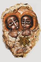 Etióp sziklaikon. Kézzel festett, kő alap, 15x12 cm