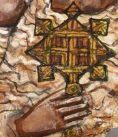 Etióp sziklaikon. Kézzel festett, kő alap, 15x12 cm