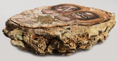 Etióp sziklaikon. Kézzel festett, kő alap, 15x12 cm