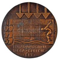 Palotás József (1947-) 1977. "Dunaújvárosi Uszoda építéséért" egyoldalas, öntött bronz emlékplakett, dísztokban (97mm) T:AU