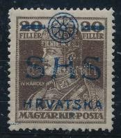 SHS 1918 Károly 20f fekete helyett kék felülnyomással Signed: Bodor Certificate: Zrinjscak