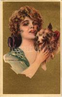 1922 Italian art postcard, lady with dog. Anna &amp; Gasparini 124-1. s: T. Corbella (EK)