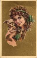 1922 Italian art postcard, lady with dog. Anna &amp; Gasparini 124-4. (EK)